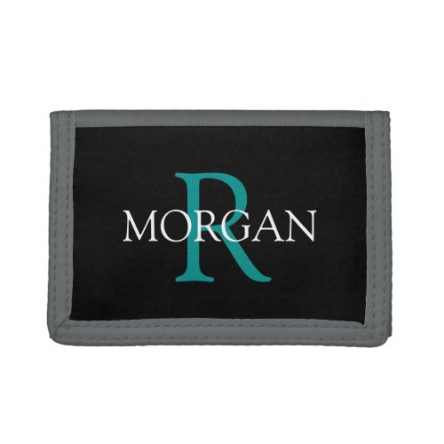 DIY Monogram  Name Trendy Teal  White Text Trifold Wallet