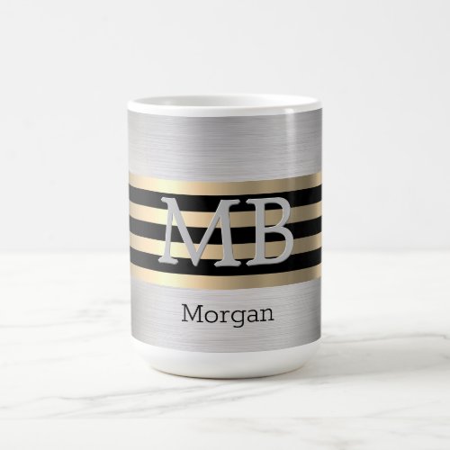 DIY Monogram  Name Yel Gold Brushed Steel Black Coffee Mug