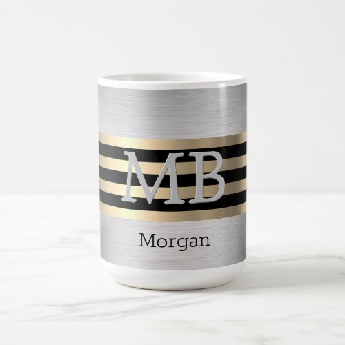 DIY Monogram  Name Yel Gold Brushed Steel Blk Vs2 Coffee Mug