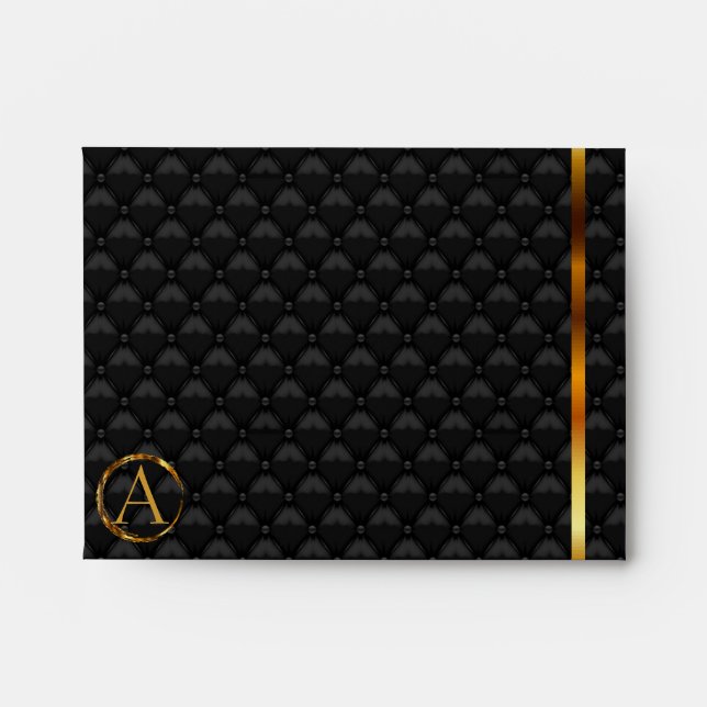 DIY Monogram Textured Black Satin and Gold Accents Envelope (Front)