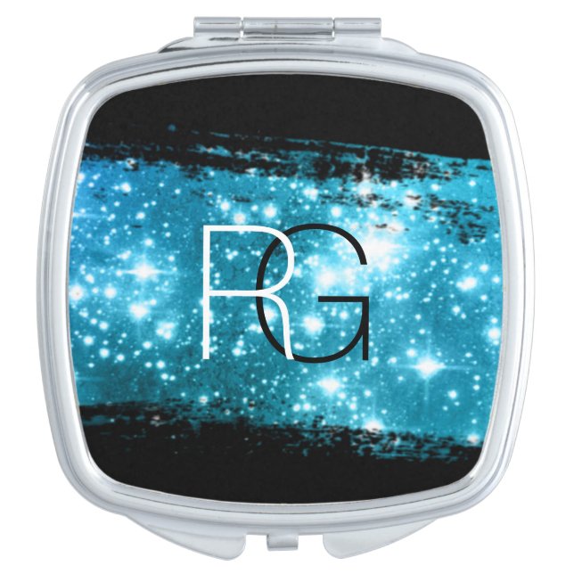 DIY Monogram White & Black, Stardust Brush Stroke Compact Mirror (Front)