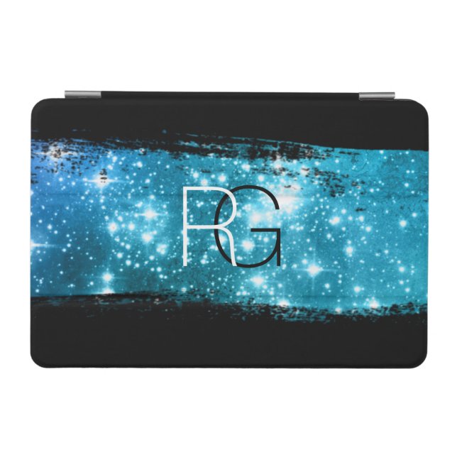 DIY Monogram White & Black, Stardust Brush Stroke iPad Mini Cover (Horizontal)
