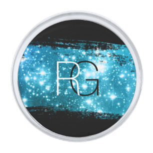 DIY Monogram White & Black, Stardust Brush Stroke Silver Finish Lapel Pin