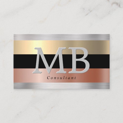 DIY Monogram Yel  Rose Gold Brushed Steel Black Business Card