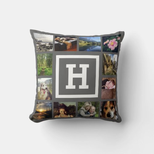DIY Monograms with 24 instagram photos 2 sided Throw Pillow