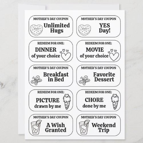 DIY Mother's Day Coloring Coupons From Kids