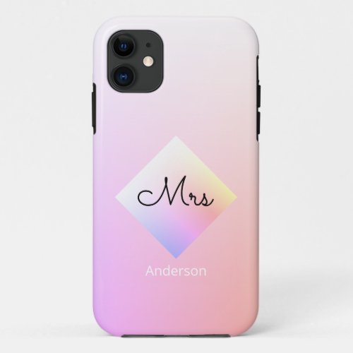 DIY Mrs  Name Rainbow Diamond PinkWhite Ombre iPhone 11 Case