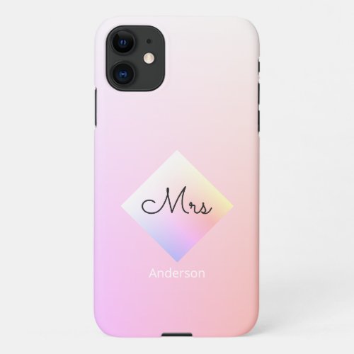 DIY Mrs  Name Rainbow Diamond PinkWhite Ombre  iPhone 11 Case