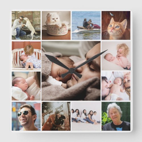 DIY my family 13 photo collage photo Square Wall Clock