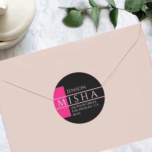 DIY Name  Address  Fuchsia Black and Pink Classic Round Sticker