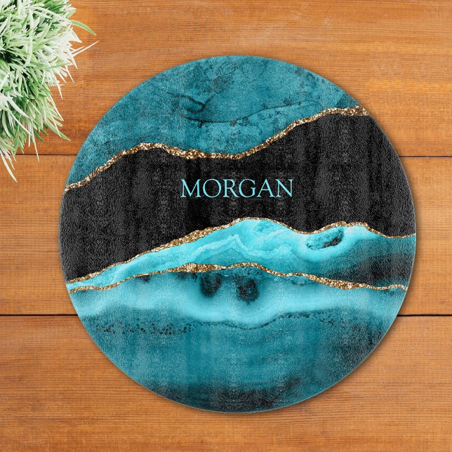 DIY Name, Black, Gold & Teal Agate Cutting Board (Creator Uploaded)