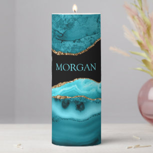 DIY Name, Black, Gold & Teal Agate Pillar Candle