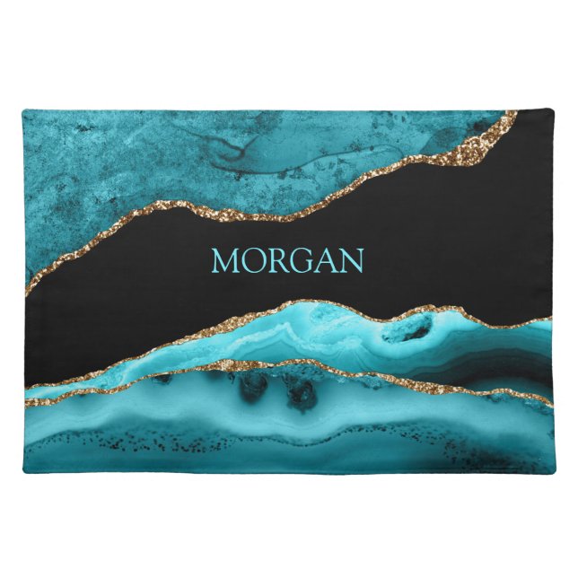 DIY Name, Black, Gold & Teal Agate Placemat (Front)