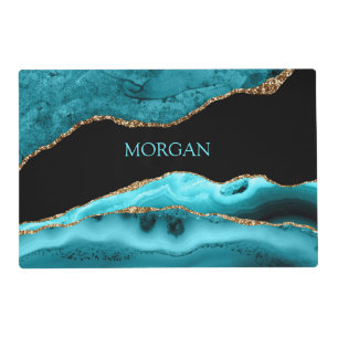 DIY Name, Black, Gold & Teal Agate Placemat