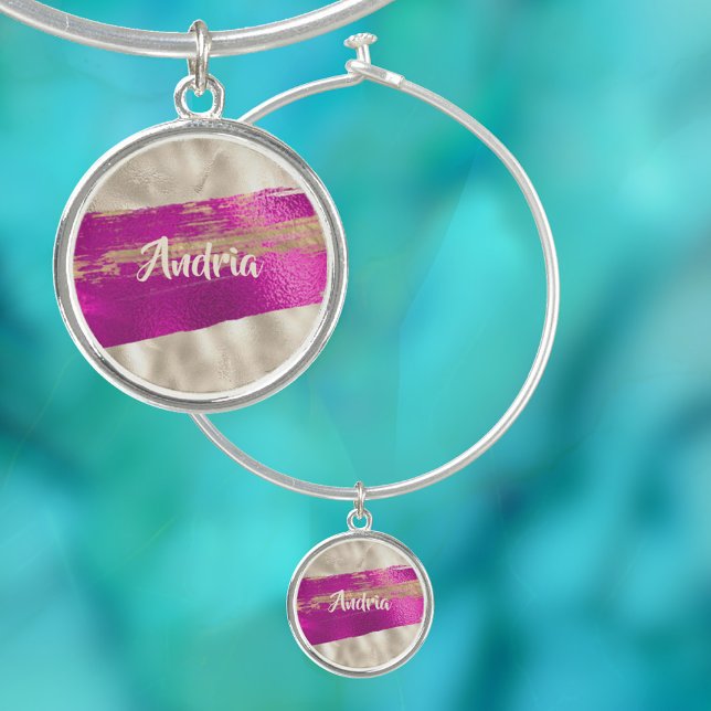 DIY Name Brush Text Fuchsia Platinum Faux Metallic Bangle Bracelet (Creator Uploaded)