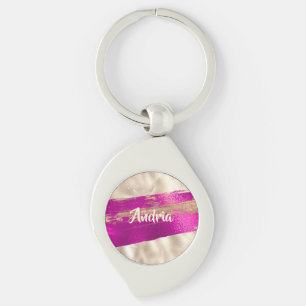 DIY Name Brush Text Fuchsia Platinum Faux Metallic Keychain