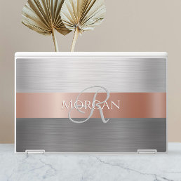 DIY Name &amp; Initial, Brushed Steel &amp; Rose Gold HP Laptop Skin