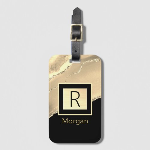 DIY Name  Monogram Black  Gold Box and Agate Luggage Tag