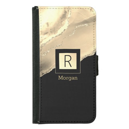 DIY Name  Monogram Black  Gold Box and Agate Samsung Galaxy S5 Wallet Case