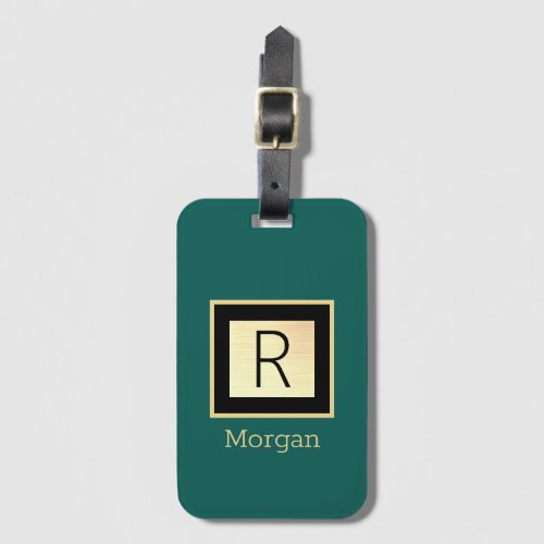 DIY Name  Monogram Black  Gold Box Deep Green Luggage Tag