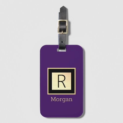 DIY Name  Monogram Black  Gold Box Deep Purple Luggage Tag