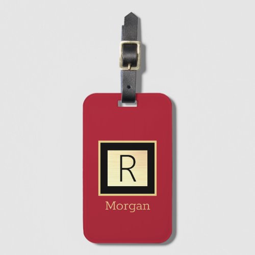 DIY Name  Monogram Black  Gold Box Deep Red Luggage Tag