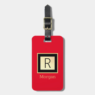 DIY Name & Monogram, Black & Gold Box, Red Luggage Tag