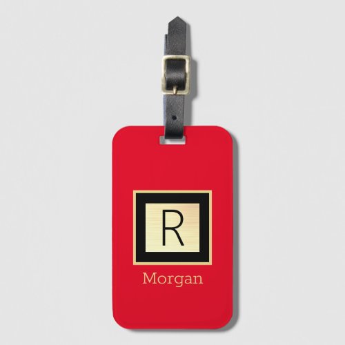 DIY Name  Monogram Black  Gold Box Red Luggage Tag