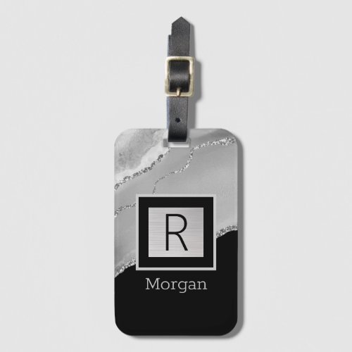 DIY Name  Monogram Black  Silver Box and Agate Luggage Tag