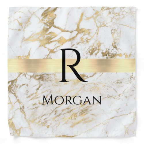  DIY Name  Monogram Blk Text White  Gold Marble Bandana