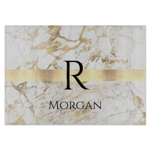  DIY Name  Monogram Blk Text White  Gold Marble Cutting Board