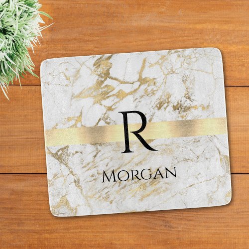  DIY Name  Monogram Blk Text White  Gold Marble Cutting Board