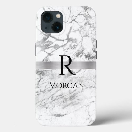  DIY Name  Monogram Blk Text White  Grey Marble iPhone 13 Case