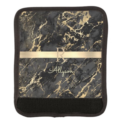 DIY Name  Monogram Gold Bar Black  Gold Marble Luggage Handle Wrap