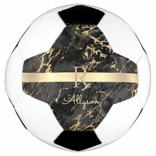 DIY Name  Monogram Gold Bar Black  Gold Marble Soccer Ball