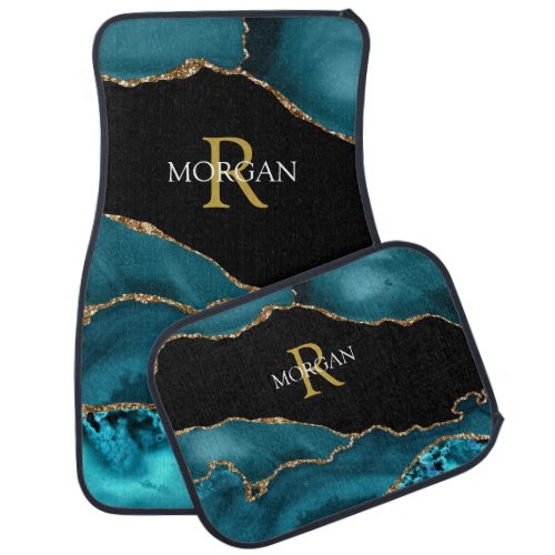 DIY NameMonogram Gold White Teal Blk Gold Agate  Car Floor Mat