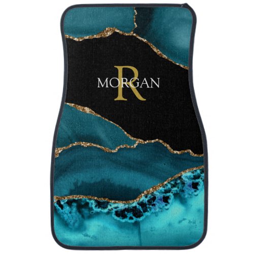 DIY NameMonogram Gold White Teal Blk Gold Agate Car Floor Mat