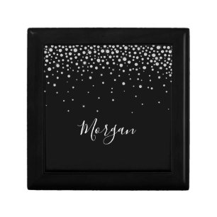 DIY Name White Script & White Diamonds, Black Gift Box