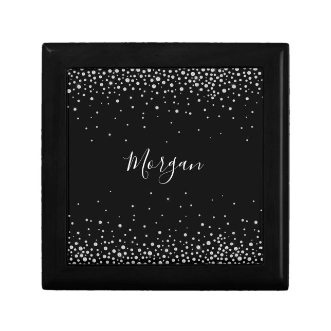DIY Name White Script & White Diamonds, Black Vs 2 Gift Box (Front)