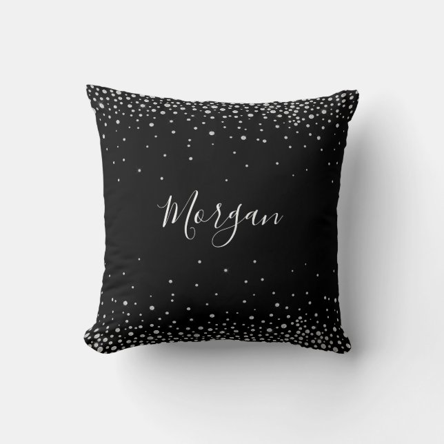 DIY Name White Script & White Diamonds, Black Vs 2 Throw Pillow (Front)