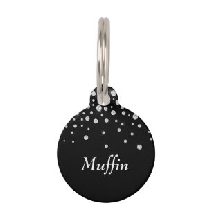 DIY Name White & White Diamonds, Black Pet ID Tag