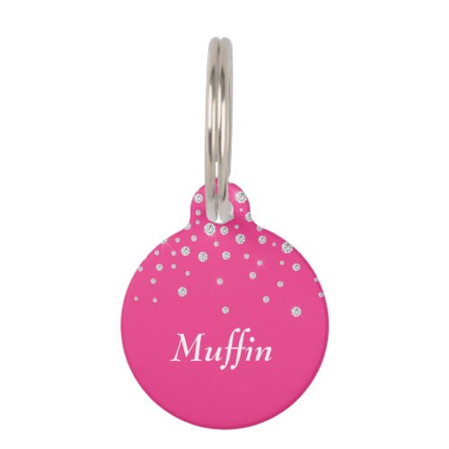 DIY Name White  White Diamonds Fuchsia Pet ID Tag