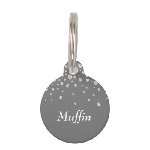 DIY Name White  White Diamonds Grey Pet ID Tag