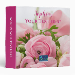 DIY Name, Your Text, Your Logo Here, Pink Flowers 3 Ring Binder