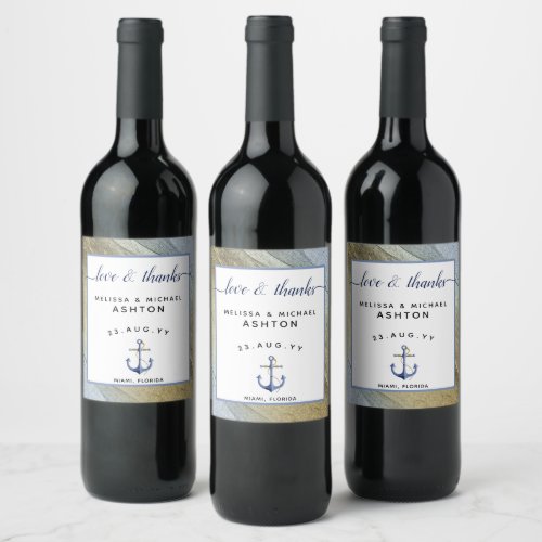 DIY #Nautical Anchor Blue & Gold Event Wedding Wine Label