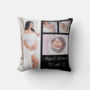 DIY New Born Baby Photo Keepsake on Black Throw Pillow