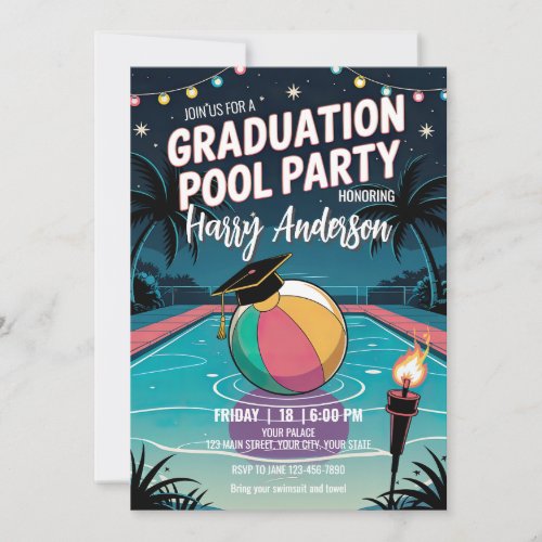 DIY Night Pool Graduation Party Twinkling Lights