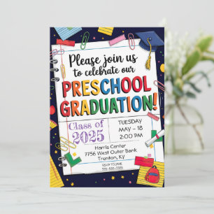 DIY Notebook Paper Clip Preschool Graduation Cap Invitation