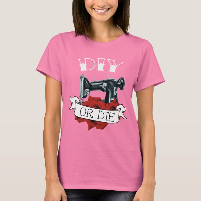 DIY or Die Sewing Machine Tattoo Ladies Shirt Army (Front)
