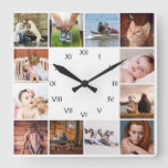 Diy Our Family | 12 Photo Collage Roman Numerals Square Wall Clock at Zazzle